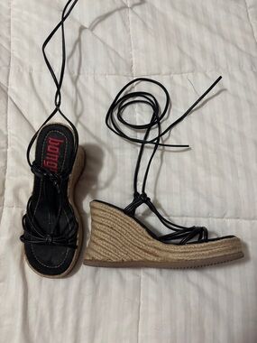 Bongo y2k 90’s style Black Lace-Up Espadrille Wedge Sandals